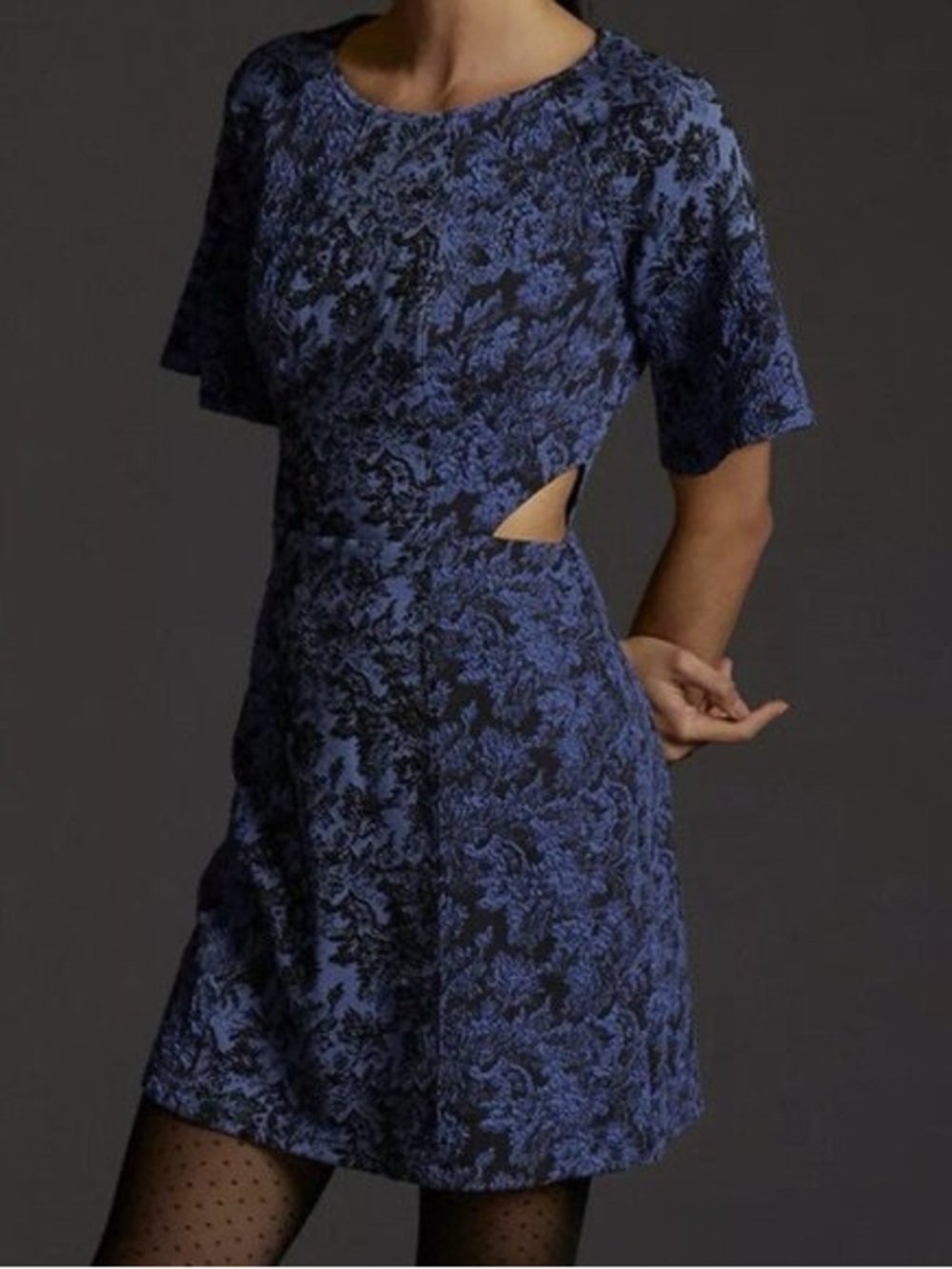by Anthropologie Dress Jacquard Cut Out Floral Tapestry Boho Rustic Mini Dress 0